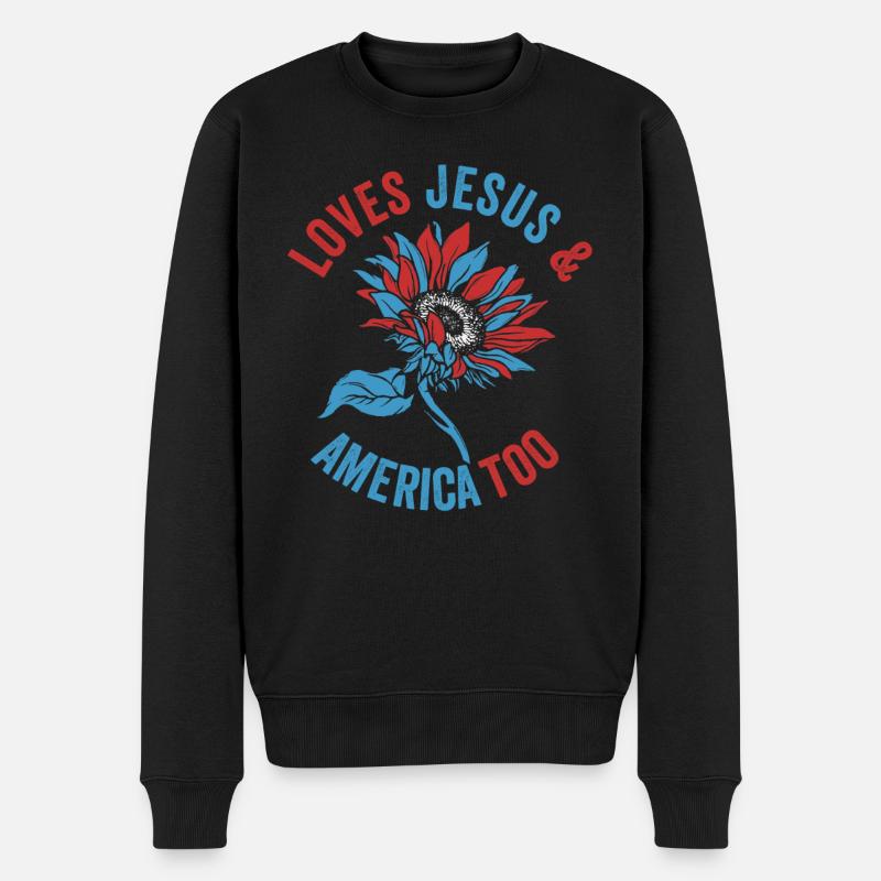 Liebt Jesus und Amerika auch Gott Christ - Männer Premium Bio Pullover - Schwarz