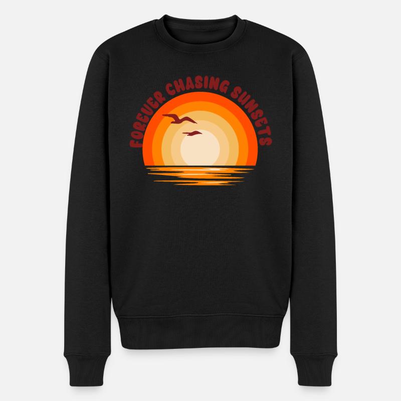 Für immer auf der Jagd nach Sonnenuntergängen Retro-Sommerurlaub - Männer Premium Bio Pullover - Schwarz