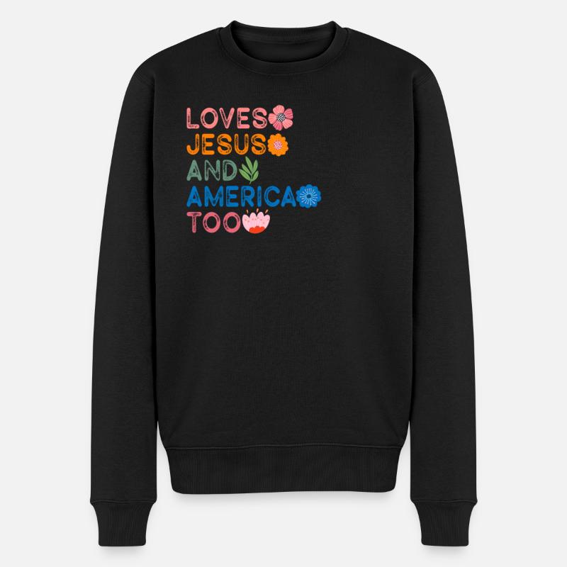 Liebt Jesus und auch Amerika, Gott Christ - Männer Premium Bio Pullover - Schwarz