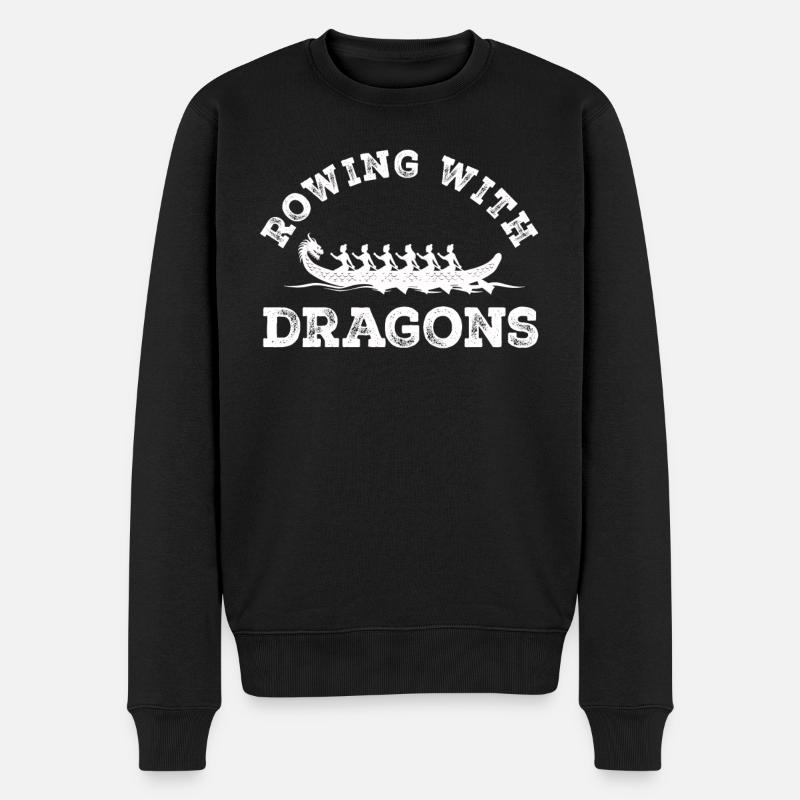 Rudern mit Drachen Drachenboot - Männer Premium Bio Pullover - Schwarz