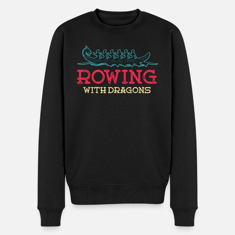 Rudern mit Drachen Drachenboot - Männer Premium Bio Pullover - Schwarz