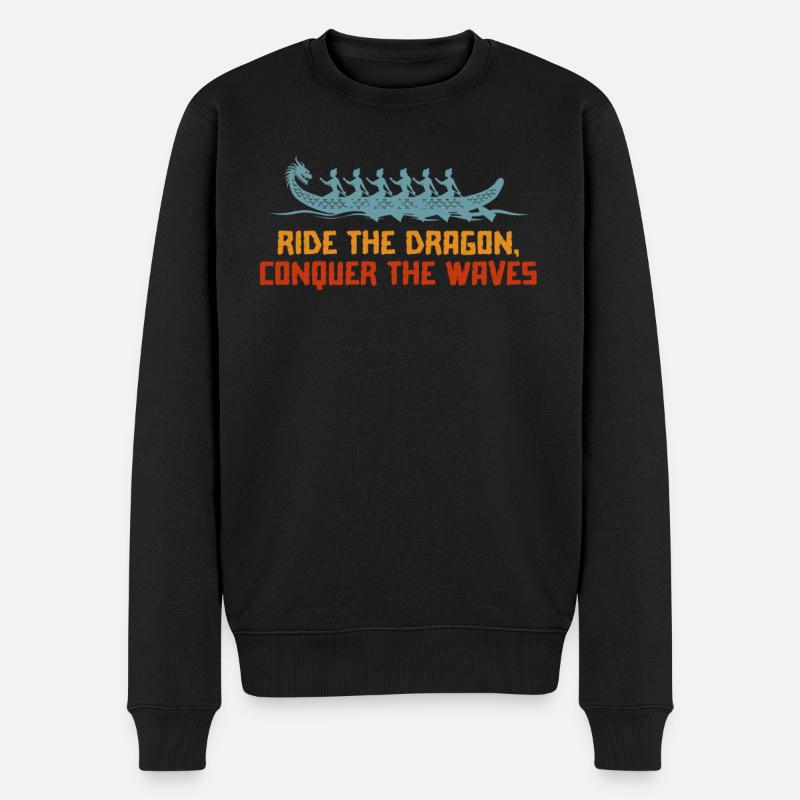 Reiten Sie auf dem Drachen, erobern Sie die Wellen - Männer Premium Bio Pullover - Schwarz