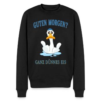 Guten Morgen? Ganz dünnes Eis. - Männer Premium Bio Pullover - Schwarz - Vorne - Nico (187cm)