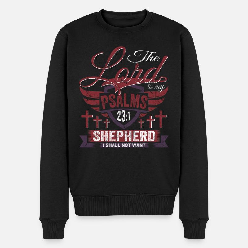 Jesus Christus Psalm 23,1 Der Herr ist mein Hirte - Männer Premium Bio Pullover - Schwarz