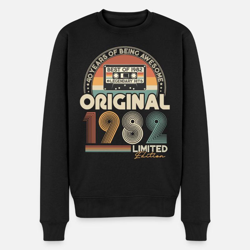 1982 Jahrgang geboren Vintage Geburtstag Retro - Männer Premium Bio Pullover - Schwarz