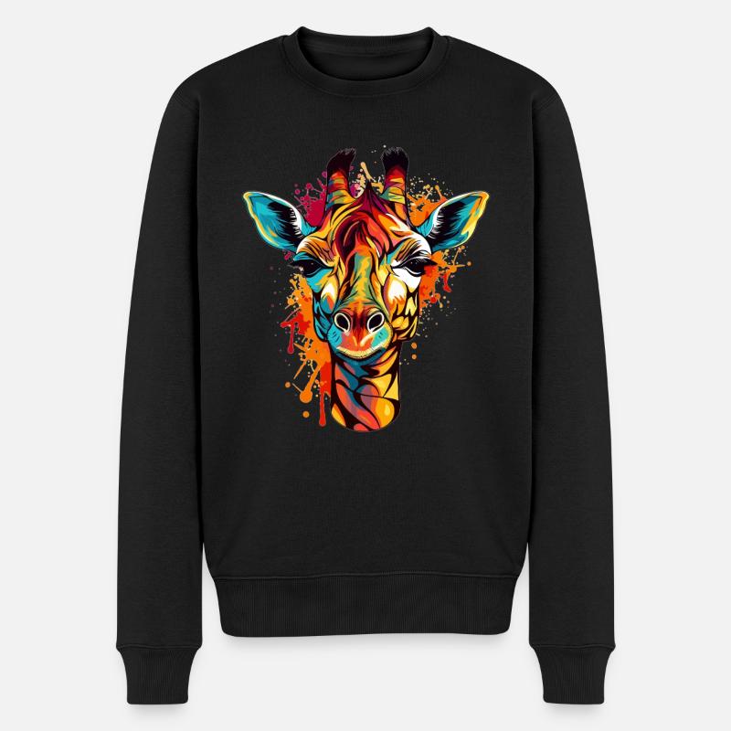 Bunte Giraffe im Splash-Look - Männer Premium Bio Pullover - Schwarz