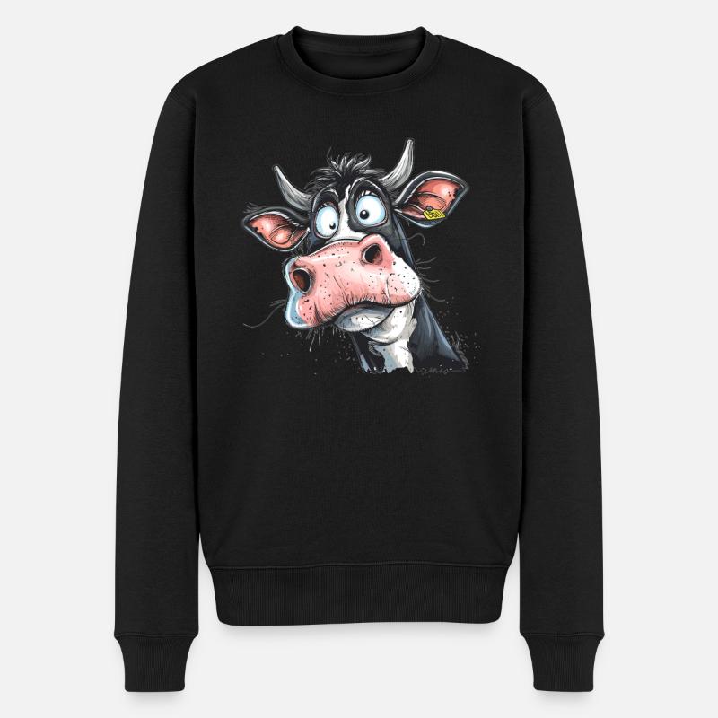 Lustige Kuh - Männer Premium Bio Pullover - Schwarz