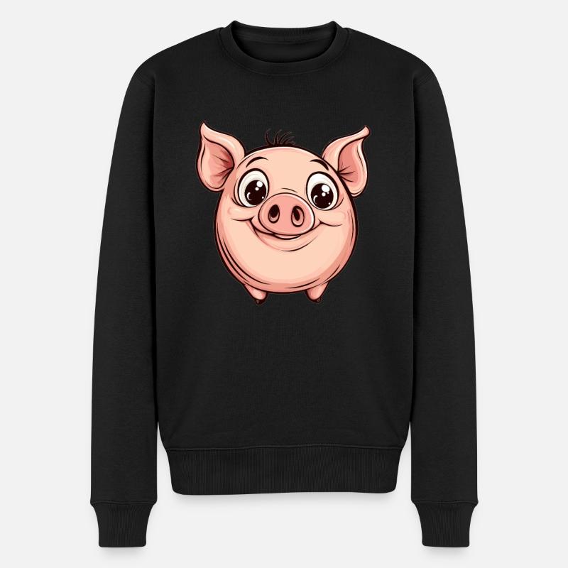 Fröhliches Kugelschwein - Männer Premium Bio Pullover - Schwarz