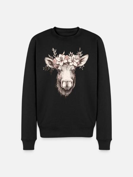 Moose with flower crown - Men's Premium Organic Jumper - black