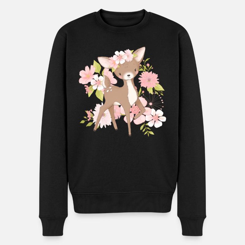 Blumen Rehkitz - Männer Premium Bio Pullover - Schwarz