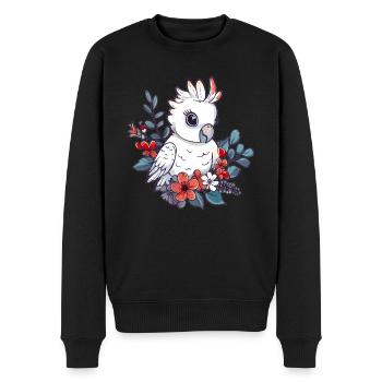 Kakadu Vogel mit Blumenkranz - Männer Premium Bio Pullover - Schwarz - Vorne - Nico (187cm)