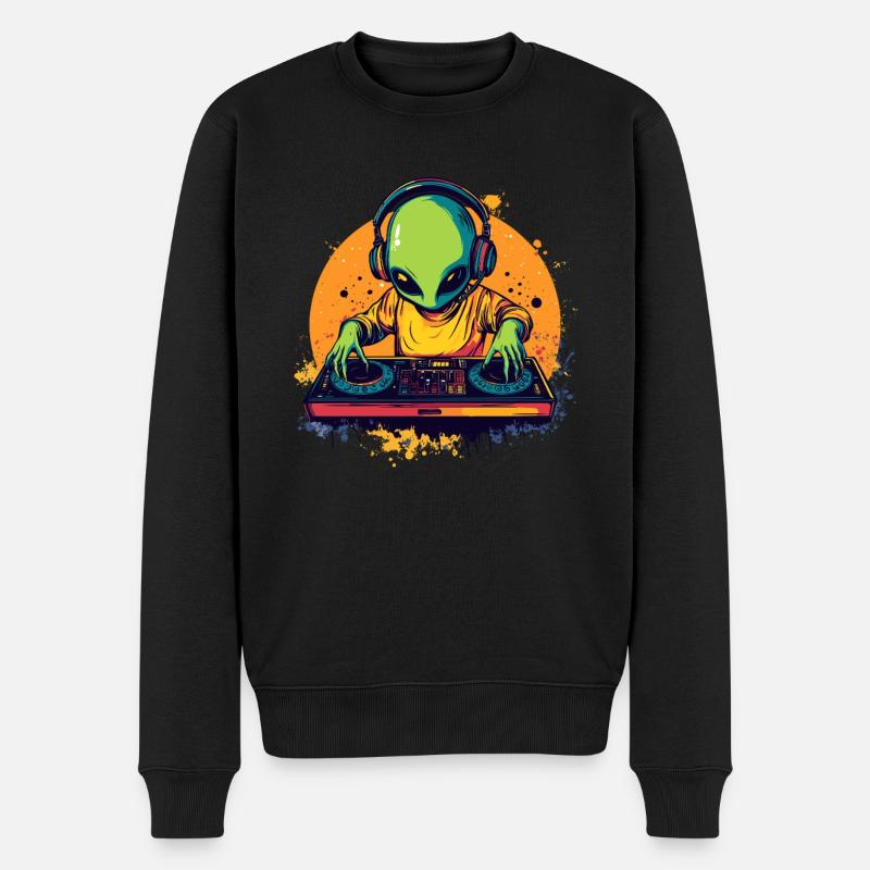 DJ Alien am Mischpult - Männer Premium Bio Pullover - Schwarz
