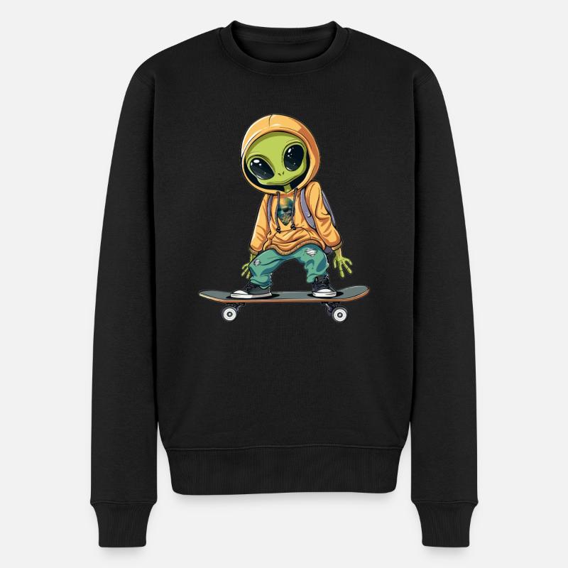 Skateboard-Alien in Orange - Männer Premium Bio Pullover - Schwarz