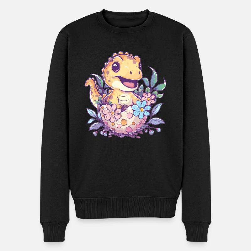 Baby-Dino mit Blumen-Ei - Männer Premium Bio Pullover - Schwarz