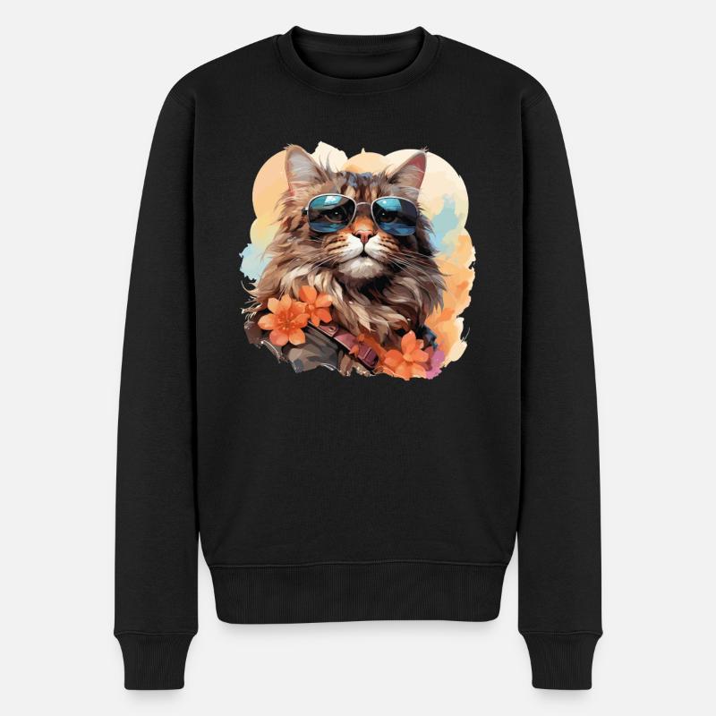Coole Katze mit Sonnenbrille - Männer Premium Bio Pullover - Schwarz