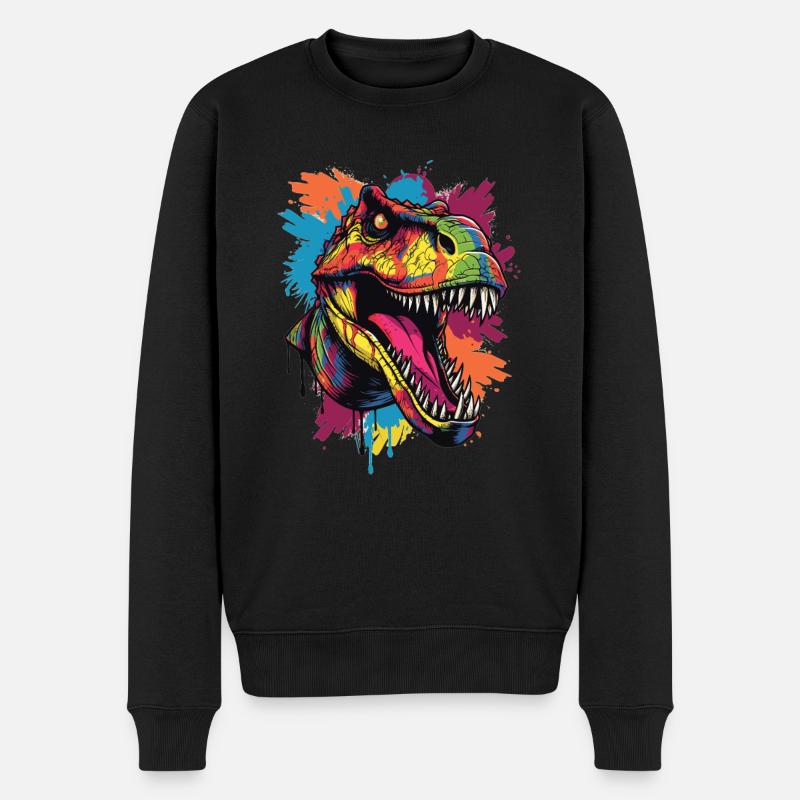 Bunter T-Rex Kopf - Männer Premium Bio Pullover - Schwarz