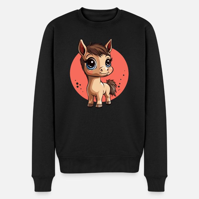 Mignon poney dessin animé - Pull Premium bio Homme - noir