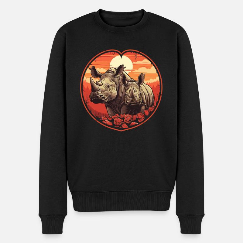 Nashorn Liebe bei Sonnenuntergang - Männer Premium Bio Pullover - Schwarz