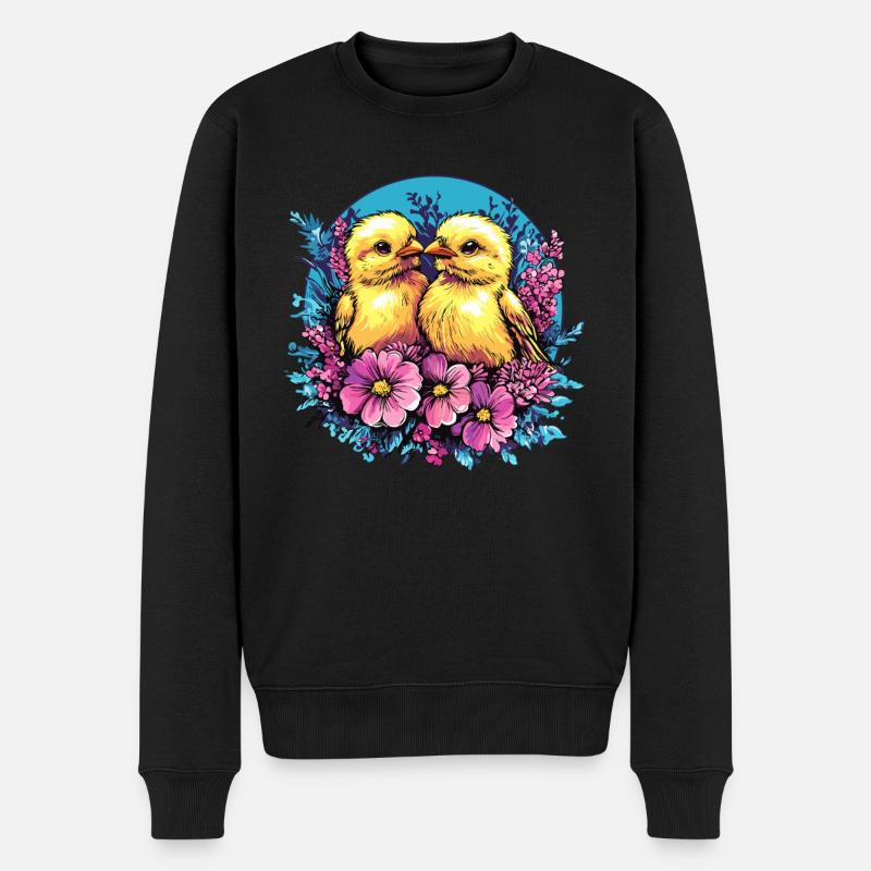 Deux poussins en fleurs - Pull Premium bio Homme - noir
