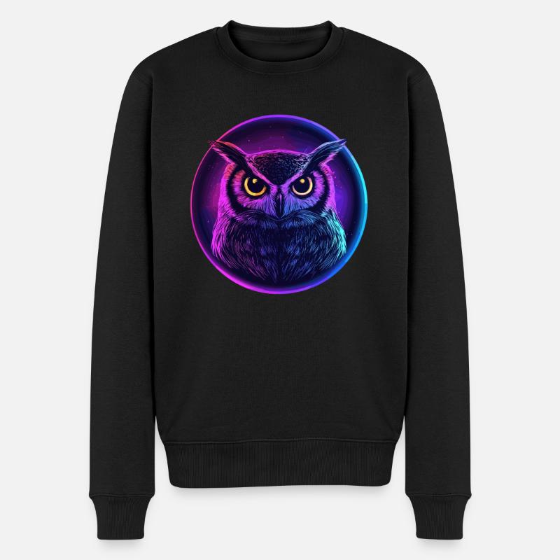 Leuchtende Neon-Eule - Männer Premium Bio Pullover - Schwarz