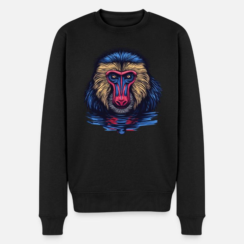 Mandrill Affe im Spiegel - Männer Premium Bio Pullover - Schwarz