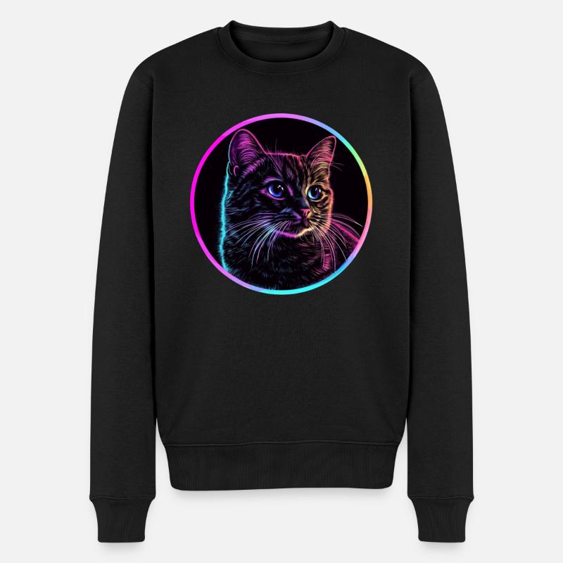 Chat néon en cercle - Pull Premium bio Homme - noir