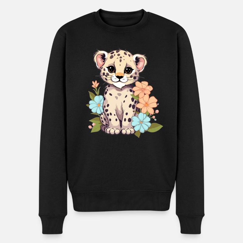 Léopard à fleurs - Pull Premium bio Homme - noir