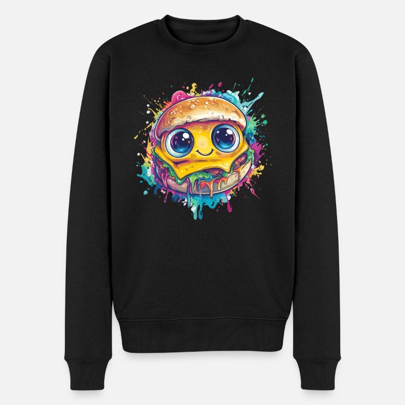 Burger mit großen Augen - Männer Premium Bio Pullover - Schwarz