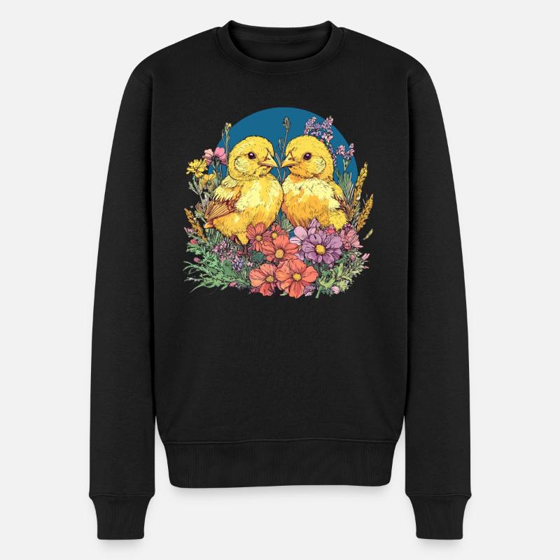Küken im Blumenfeld - Männer Premium Bio Pullover - Schwarz