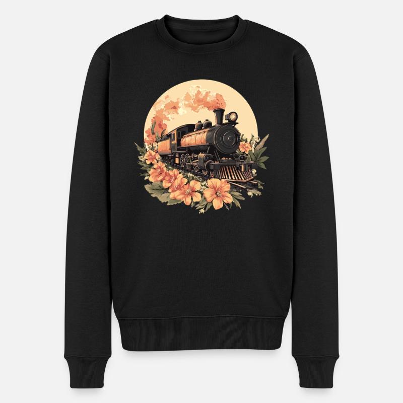Blumen-Dampflok Vintage - Männer Premium Bio Pullover - Schwarz