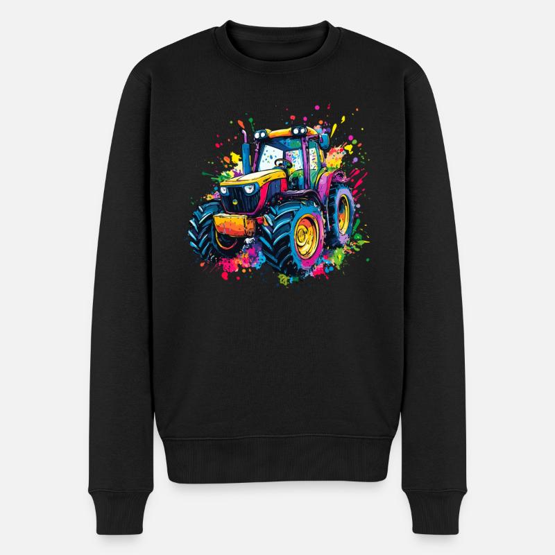 Bunter Traktor mit Farbklecksen - Männer Premium Bio Pullover - Schwarz