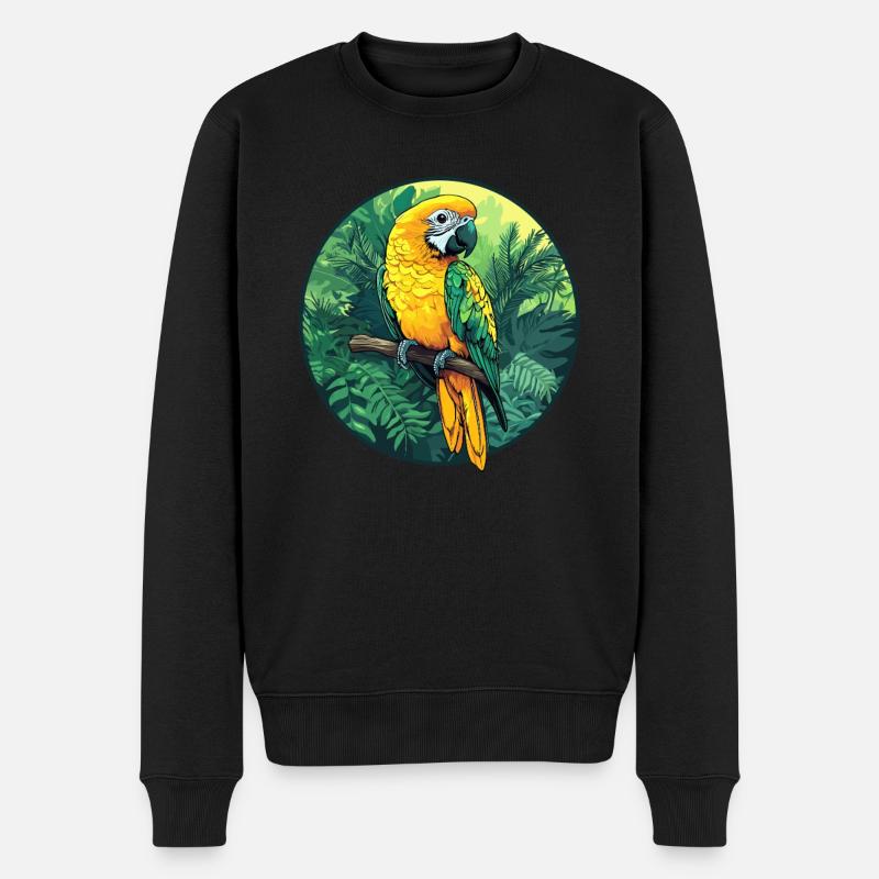 Papagei im Dschungel - Männer Premium Bio Pullover - Schwarz