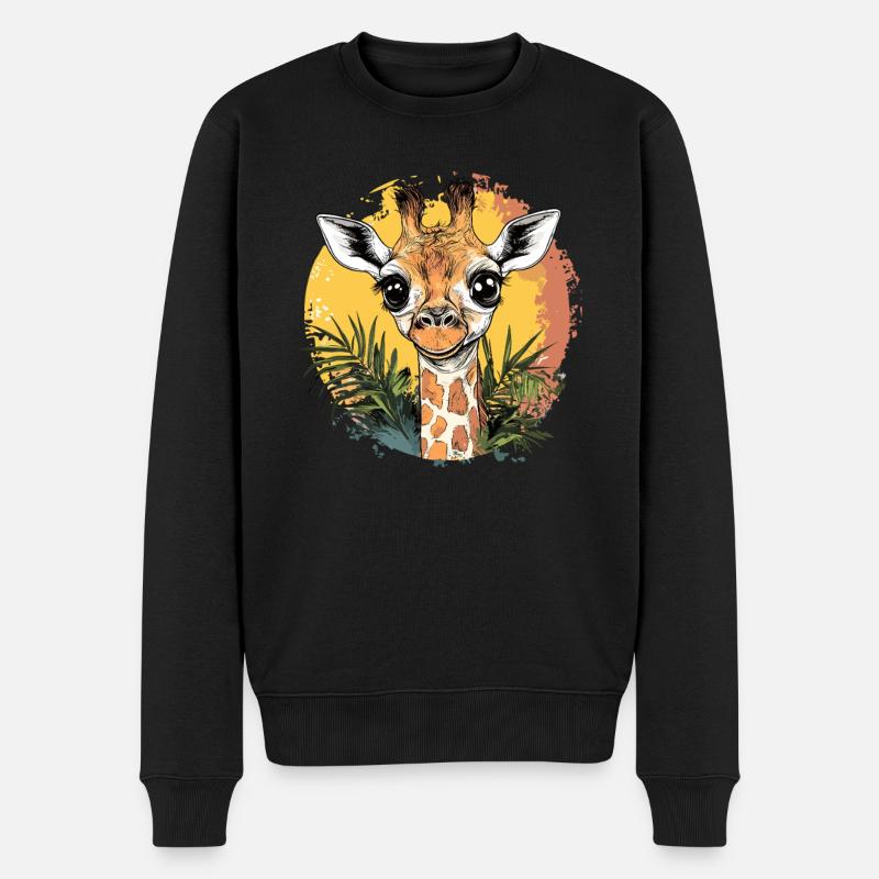 Neugierige Giraffe Illustration - Männer Premium Bio Pullover - Schwarz