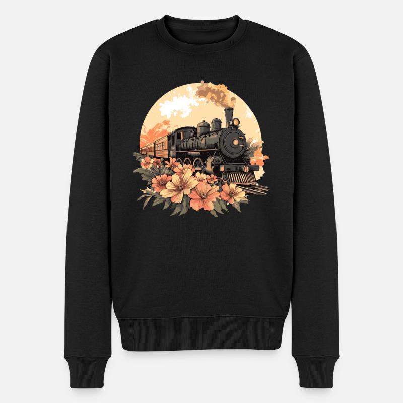 Nostalgischer Zug mit Blumen - Männer Premium Bio Pullover - Schwarz