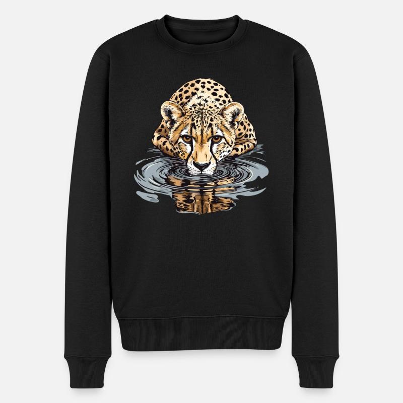 Gepard am Wasser - Männer Premium Bio Pullover - Schwarz