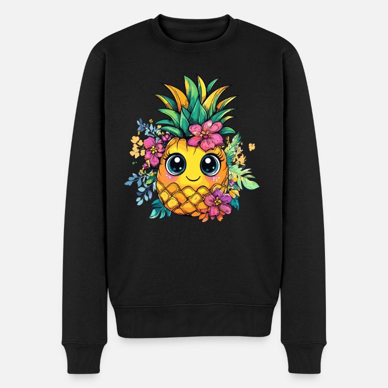 Blumige Ananasfreude - Männer Premium Bio Pullover - Schwarz