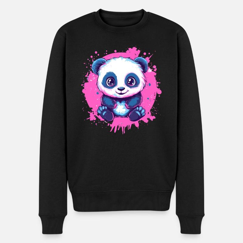 Panda mignon sur rose - Pull Premium bio Homme - noir