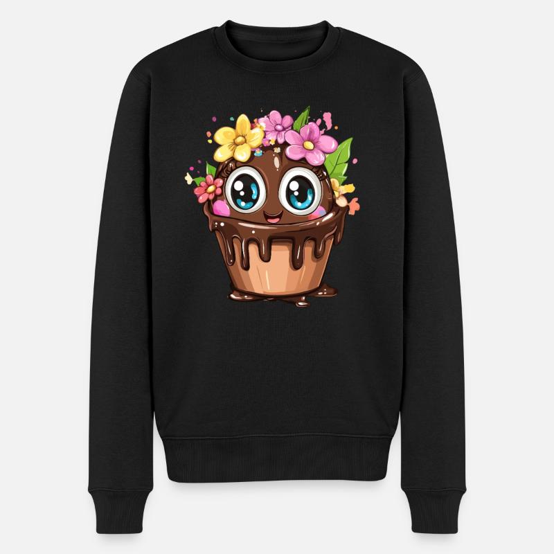Cupcake mit Blumen - Männer Premium Bio Pullover - Schwarz