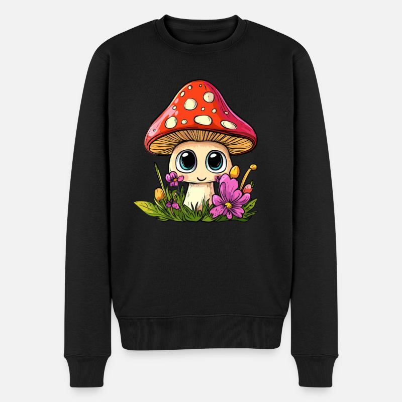Champignon avec des fleurs - Pull Premium bio Homme - noir