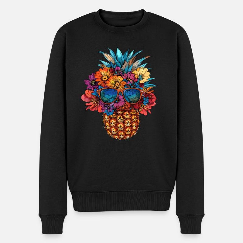 Ananas mit Sonnenbrille - Männer Premium Bio Pullover - Schwarz