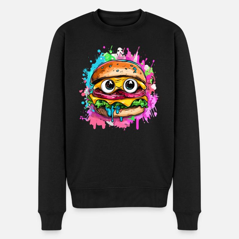 Burger mit Comic-Gesicht - Männer Premium Bio Pullover - Schwarz