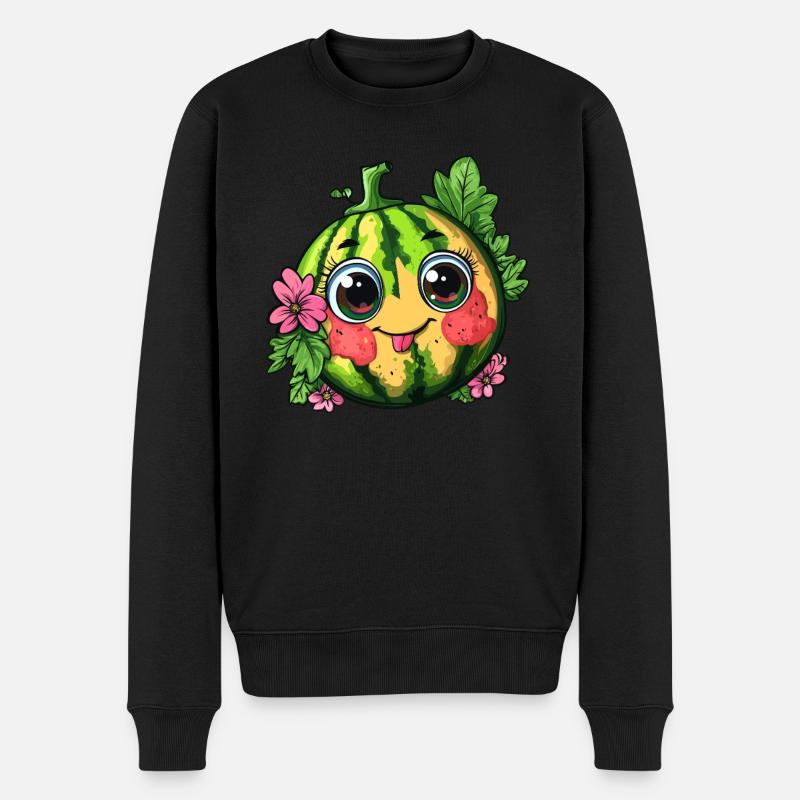Süße Wassermelone mit Blumen - Männer Premium Bio Pullover - Schwarz