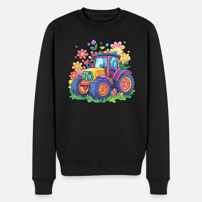 Bunter Blumen Traktor - Männer Premium Bio Pullover - Schwarz