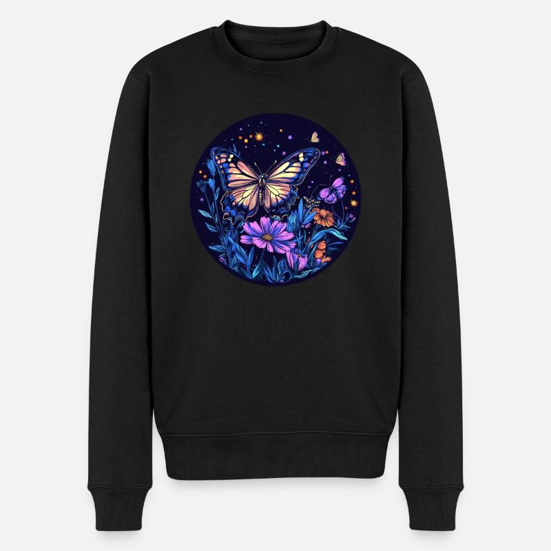 Nachtschmetterling im Blütenfeld - Männer Premium Bio Pullover - Schwarz