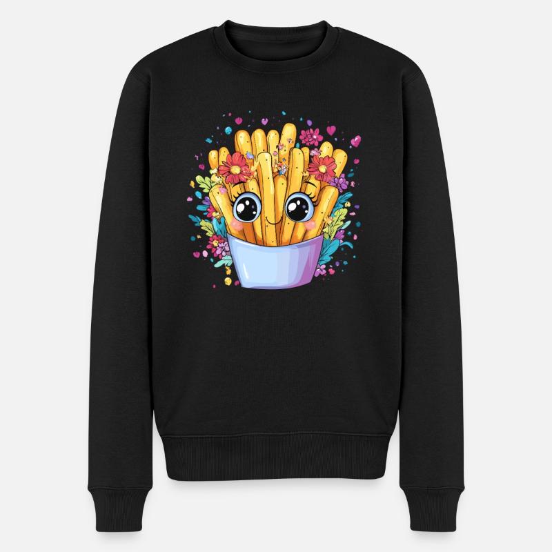 Pommes mit Blumenkranz - Männer Premium Bio Pullover - Schwarz