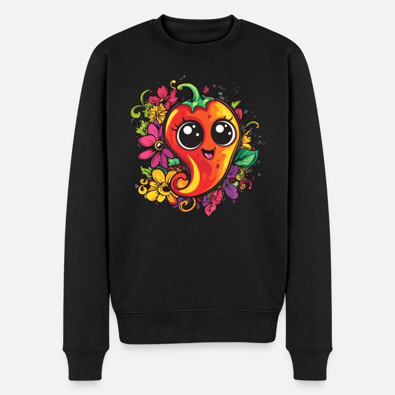 Fröhliche Cartoon Chili - Männer Premium Bio Pullover - Schwarz