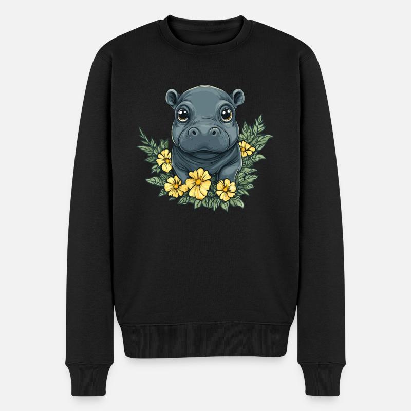 Blumenbaby Nilpferd - Männer Premium Bio Pullover - Schwarz