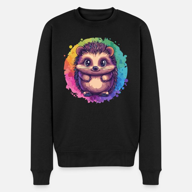 Bunter Igel vor Regenbogen - Männer Premium Bio Pullover - Schwarz