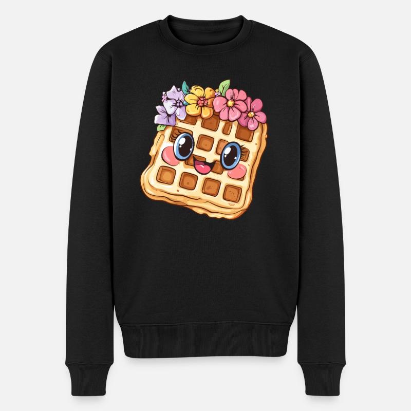Waffel mit Blumen - Männer Premium Bio Pullover - Schwarz