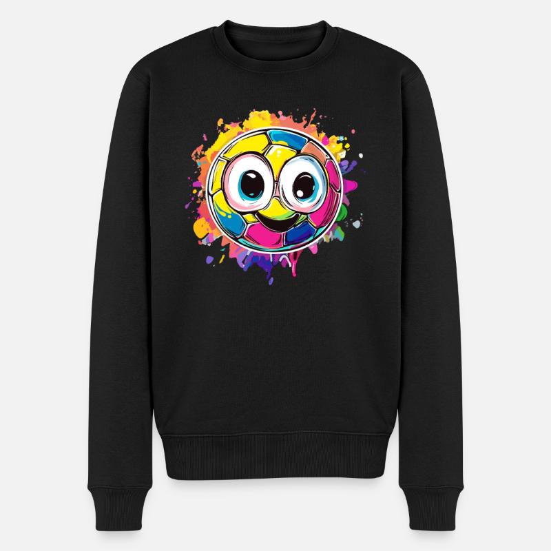 Bunter Fußball mit Gesicht - Männer Premium Bio Pullover - Schwarz